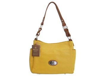 Peruzzi Yellow Pebbled Leather Shoulder Bag With Dust Bag- With Tags Never Used-purchased In Italy