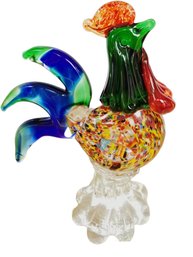Vintage MCM Murano Hand Blown Art Glass Confetti Multicolor Rooster Figurine