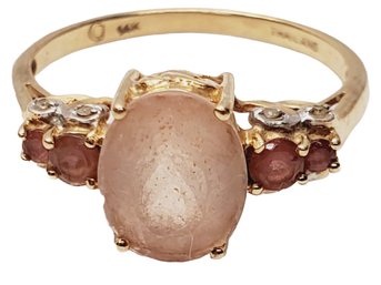 Vintage Ladies 14k Yellow Gold & Pink Sunstone Ring Size 8.75