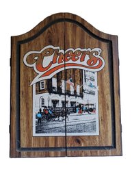 Vintage 1980s CHEERS TV Show Themed Oxford / Sportcraft Taverner Heavy Wood Cabinet & Dart Board