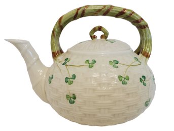 Vintage Belleek Irish Porcelain Green Shamrock Teapot
