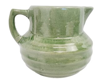 Early McCoy Vintage 1930s Green Pottery Buttermilk Pitcher With Shield Mark