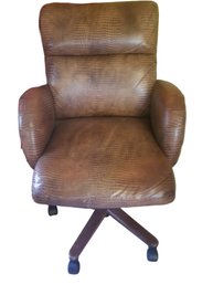 Vintage Ethan Allen Brown Leather Alligator Embossed Design Swivel Adjustable Height Office Chair