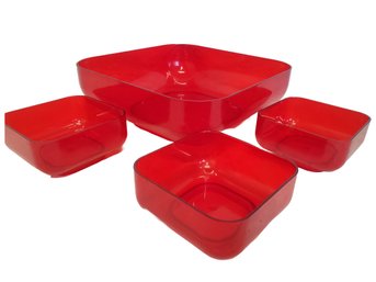 Rare Vintage Mid Century Modern Gail Craft Red Acrylic Salad Bowl Partial Set