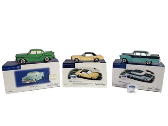 Three Department 56 Snow Village 1964 1/2 Ford Mustang, Out For A Drive & 1955 Ford Fairlane Cars(Lot MM)