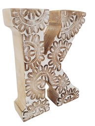 Floral Carved Large Wood Decorative Letter K