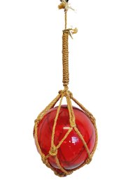 Vintage Ruby Red Blown Glass Nautical Float With Rope