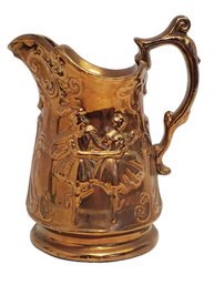 Vintage Copper Lustre Embossed Dancing Couple Lusterware Pitcher