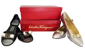 2 Pairs Of Salvatore Ferragamo Shoes With Bows Size 9 - With Boxes