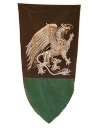 Vintage, Large Medieval Banner Pointed Flag - Green & Black - Rampant Griffin