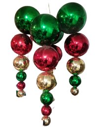 Four Oversized Holiday Christmas Ornaments Red, Green & Gold Hanging  Ball Strands