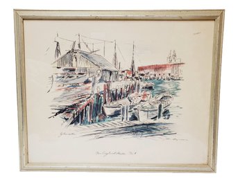 Vintage Framed John Haymson New England Harbor No 4 Gloucester MA Art Print