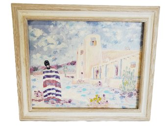 Framed Vintage Justin Coopersmith Southwest Mexican Village Painting - Signed