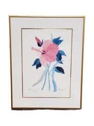 1992 Framed Henry Howells Original Hibiscus I Maui Floral Watercolor Lithograph Print Framed & Signed