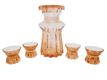 Amazing Vintage Art Deco Contemporary Styled Pink Depression Glass Decanter Cordial Set