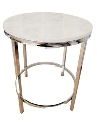 Chrome & Faux Marble Round Accent Side Table