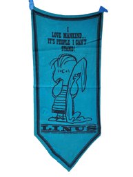 Vintage 1967 Peanuts Linus Felt Banner Pennant 'I Love Mankind...It's People I Can't Stand!