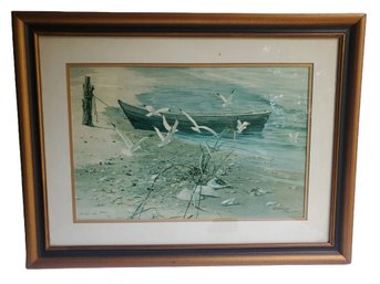 Vintage Carolyn Blish 'Seashells' Seascape Lithograph In Wood Frame