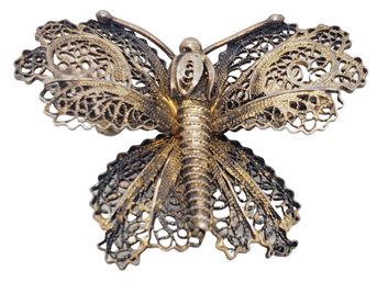 Vintage Sterling Made In Portugal Filigree Ladies Butterly Pin Brooch