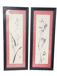 Two Framed & Matted Chinese Brush Ink Wall Art
