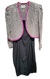NOS Katherine Lindsay By Matthew Ladies Size 14 Two Piece Black Dress With Houndstooth & Sequined Jacket