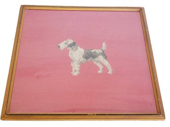 Adorable Vintage Framed Needlepoint Wire Hair Fox Terrier Dog