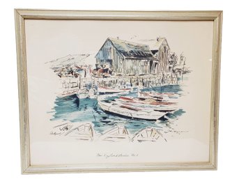 Vintage Framed John Haymson New England Harbor No 2 Rockport MA Art Print