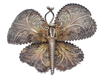 Vintage Topazio Portugal Sterling Filigree Butterfly Pin Brooch