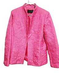 NOS Dana Buchman Silk Hot Pink Ladies Size 14 Jacket Blazer With Quilted Floral Design With Tags