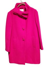 Stunning Kate Spade Ladies Hot Pink Fuschia Wool Blend Coat With Large Bow Collar Accent - Size 14