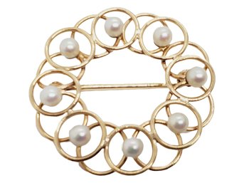 Lovely Vintage 14K Yellow Gold & Pearl Ladies Pin Brooch
