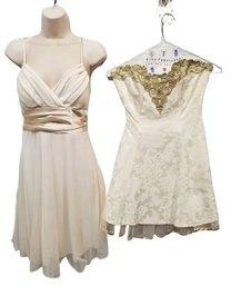 Elegant Sparkly Tulle V-neck Charlotte Russe Dress & Strapless Ivory & Gold  Roberta Dress Sizes 7/8 - 9