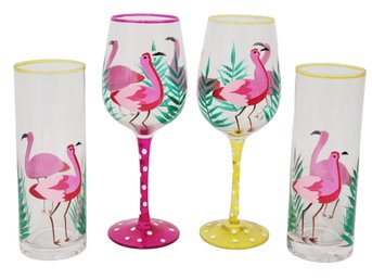 Adorable Summer Themed Flamingo Handpainted Glassware - Wine Glasses & Tumblers