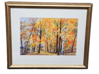 2012 SCAN Art Show Entry - Signed MK Merrill - CT Fall Framed Watercolor Painting