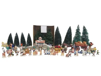 Vintage Department 56, Brush Bottle Trees & Rudolph The Red Nosed Reindeer Mini Figurines & More