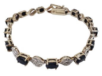 Ladies Sterling Silver Gold Plated Blue Sapphire Tennis Bracelet