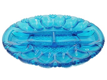 Vintage LE Smith Blue 11' Relish And Deviled Egg Tray