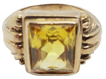 Vintage Romany Men's 10K Yellow Gold & Citrine Size 12.5 Statement Ring