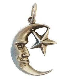 Sterling Silver Crescent Moon & Star Pendant Man In The Moon