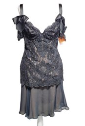 NOS Isabel Allard Paris Black Lace & Satin Strappy Party Dress With Original Tags - Size 10