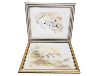 Two Framed Open Edition Watercolor Dog Whippet Prints With COAs By Yvonne Sovereign