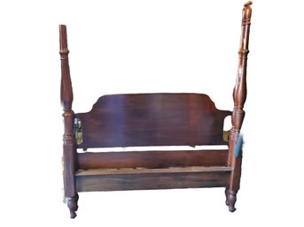 Vintage Wood (Cherry Mahogany?) Full Size Four Poster Bed Headboard & Footboard With Rails