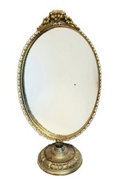 Antique Ornate 1930s Vanity Mirror With Brass Base And Adjustable Tilt