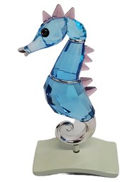 Beautiful SWAROVSKI Crystal Chipili Aquamarine Seahorse With Stand In Original Box (Lot A)