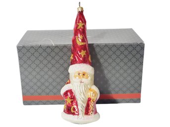 Retired Christopher Radko Moon & Stars Tall Hat Santa Claus Blown Glass Chistmas Ornament In Box (Lot CC)