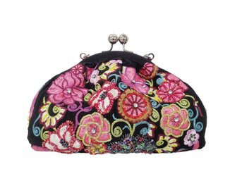 Vera Bradley 25th Anniversary Purse With Beaded Floral Embroidery And Kiss Lock