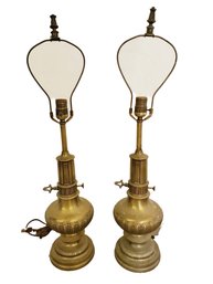 Pair Of Vintage Hollywood Regency Brass Tall Lamps -