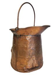 Large Antique Primitive Copper & Brass Handled Pail - Milk, Liquid, Coal
