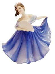 Vintage Royal Doulton Elaine Porcelain Figurine In Blue Dress
