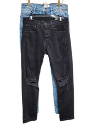 Men's Black & Blue Distressed Denim Jeans - Frane - Rag & Bone Size 30